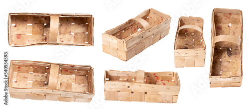 Tableau sur toile Wooden container for collecting fruit in an orchard on an isolated background