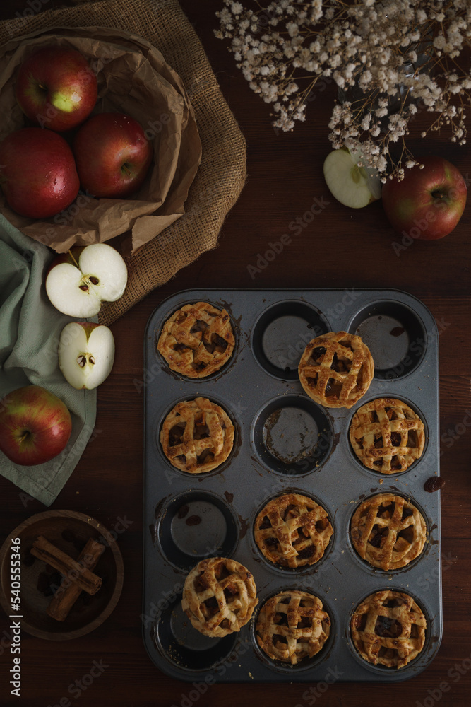 Mini Apple Pie Tarts in dark style food image