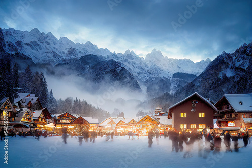 Weihnachtliche Winterlandschaft in den Alpen Christmas Jahreszeit Weihnachsmarkt Advent Stimmung Digital  