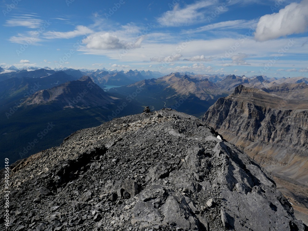 View towards Bow Lake at the summit of Little Hector