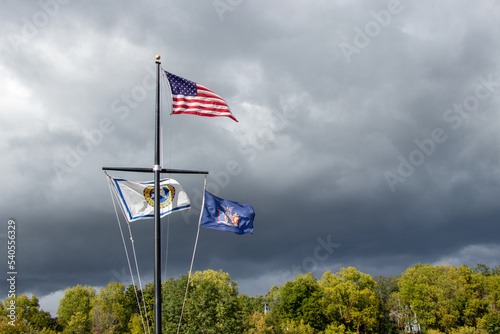 United States flags on the Erie Canal in Canajoharie, NY