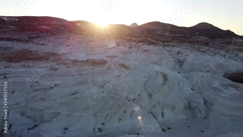 Sarakiniko Beach Aerial View in Milos, Cyclades Island in Aegean Sea, Greece