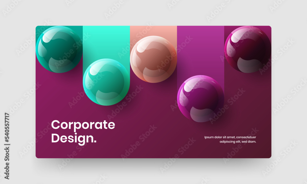 Abstract 3D spheres book cover illustration. Bright website vector design concept.