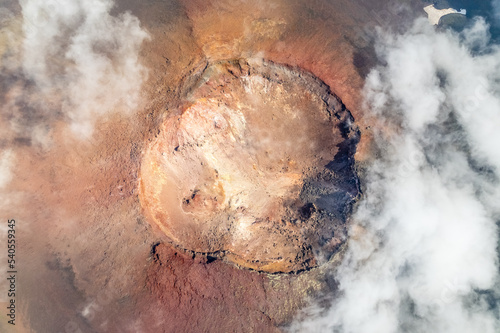 Tyatya volcano crater aerial view,, Kunashir Island, Kuril Islands, Russia photo