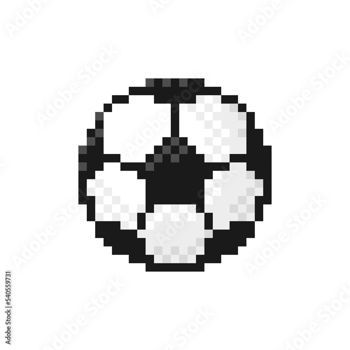 Soccer ball icon in pixel art design. Football symbol isolated on white background.