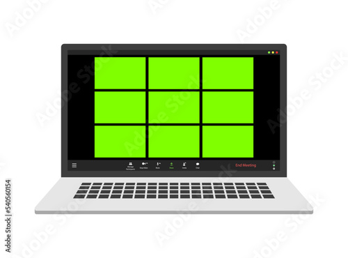 Video conference user interface on laptop. Video call window overlay. Chromakey windows photo