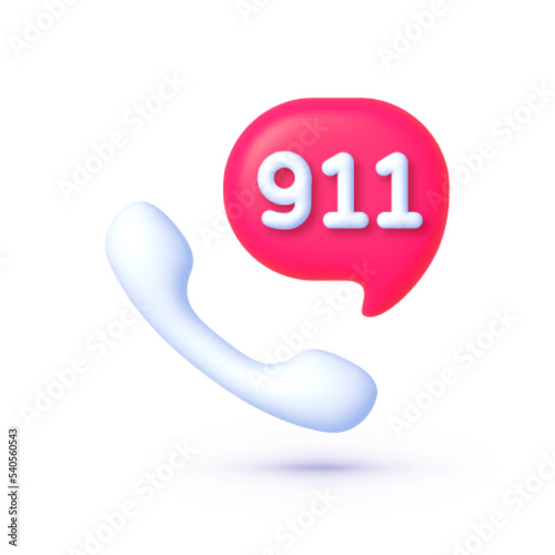 Call 911, emergency call, hotline service. Call emergency icon, great design for any purposes. 3d button with red 911 icon. 3d Vector icon