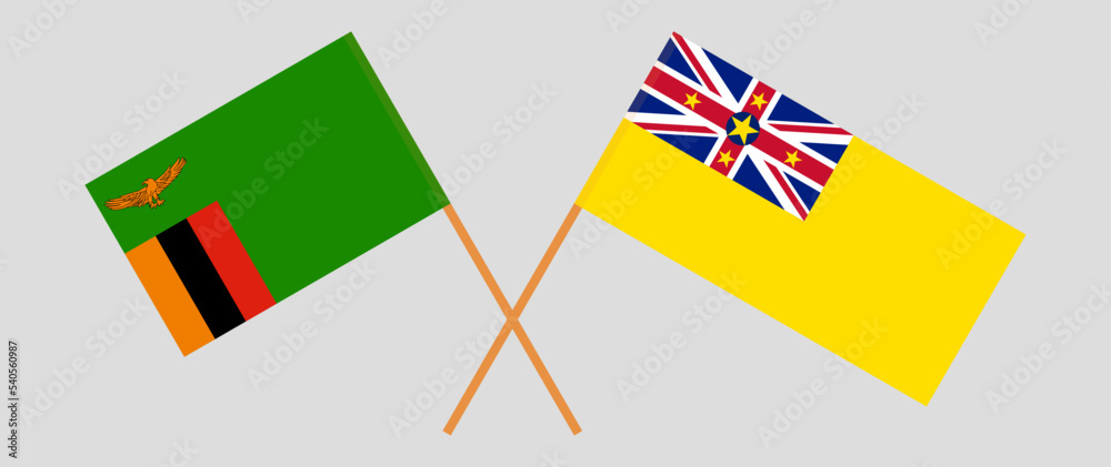 Crossed flags of Zambia and Niue. Official colors. Correct proportion