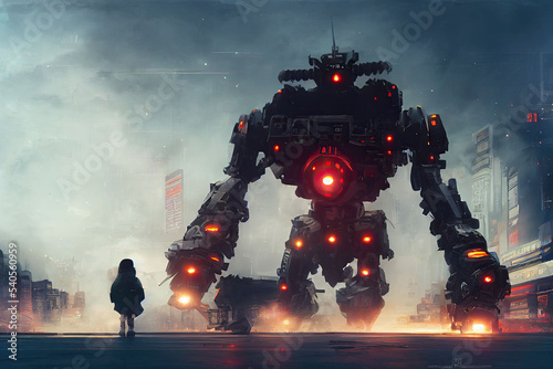 complex station with giant robot