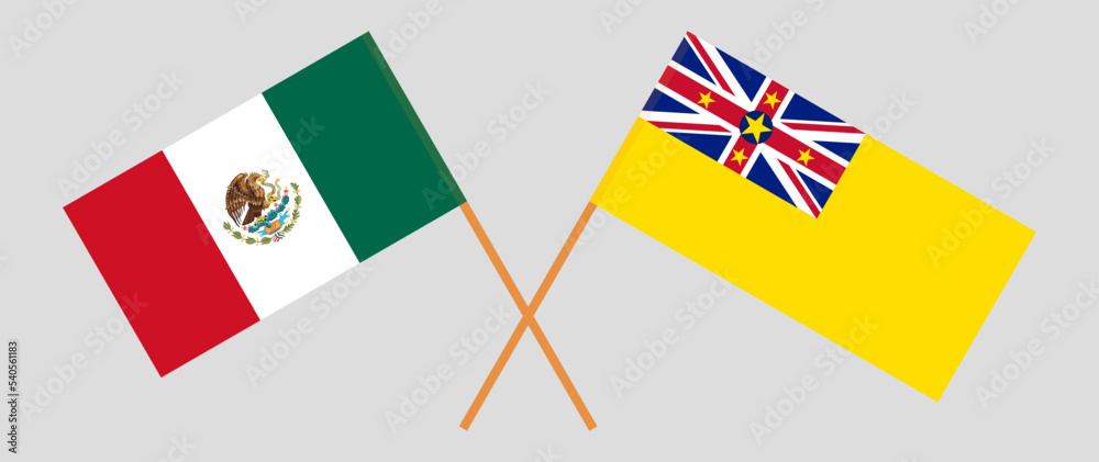 Crossed flags of Mexico and Niue. Official colors. Correct proportion
