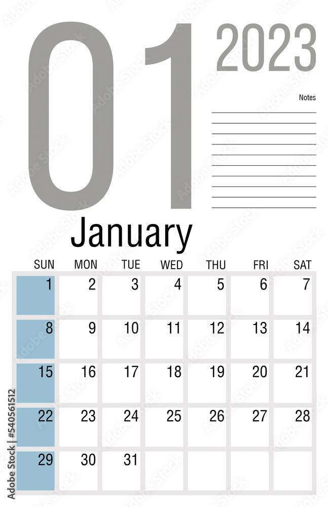 Wall quarterly calendar template for 2023 in a classic minimalist style