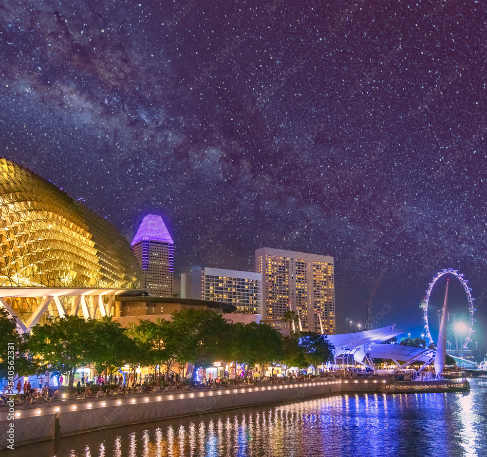 Singapore skyline in Marina Bay on a starry night