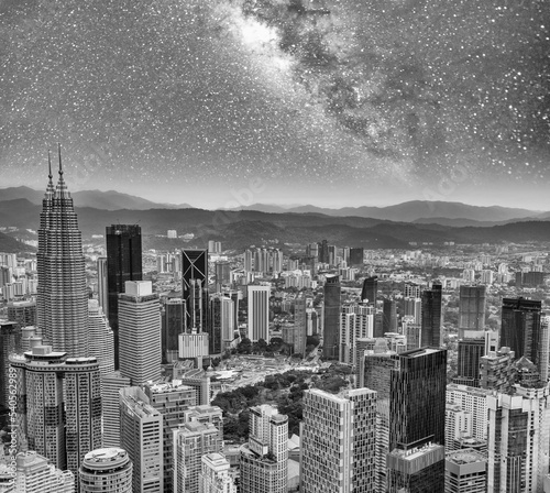 Aerial view of Kuala Lumpur city center skyline on a starry night