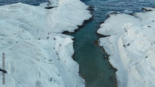 Sarakiniko Beach Aerial View in Milos, Cyclades Island in Aegean Sea, Greece