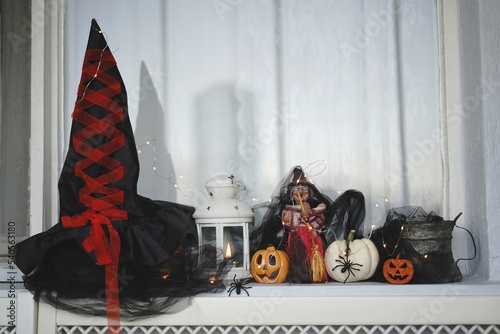 interior halloween decoration by the window photo