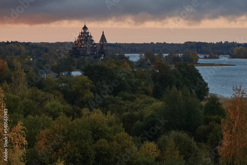 Church of the Transfiguration of the Lord in the autumn morning on the island of Kizhi photo