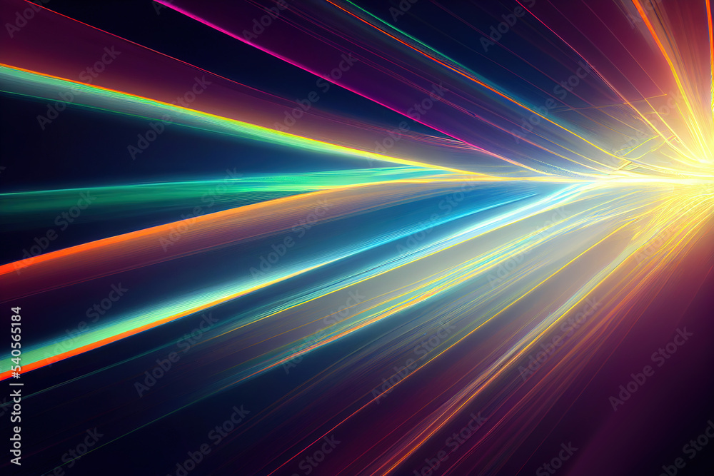 Abstract neon background, rays of neon light in the dark, fluorescent ultraviolet light, colorful laser neon lines, geometric endless figures, neon shapes, digital illustration