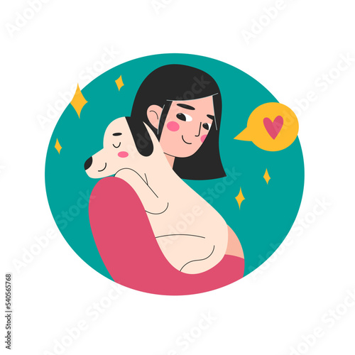 Girl Spending Time with your Dog. Character Take Care of Dog. Best friends. Pet Sitter and Animal Lover Concept. Flat Cartoon Vector Illustration.
