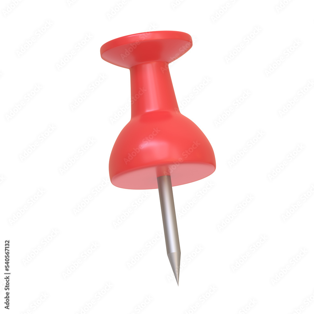 Red drawing pin isolated on white background. 3D icon, sign and symbol. Cartoon minimal style. 3D Rendering Illustration Red drawing pin isolated on white background. 3D icon, sign and symbol. Cartoon minimal style. 3D Rendering Illustration