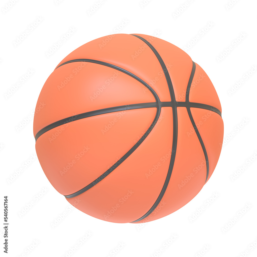 Basketball ball isolated on white background. 3D icon, sign and symbol. Cartoon minimal style. 3D Rendering Illustration