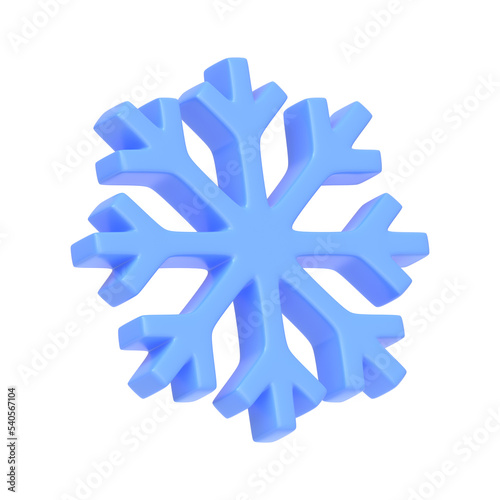 Icy Snowflake Icon isolated on white background. 3D icon, sign and symbol. Cartoon minimal style. 3D Rendering Illustration
