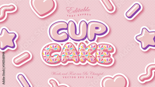 Cute Pink Cup Cake 3D Bold Text Effect
