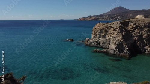 Tsigrado Beach Aerial View in Milos, Cyclades Island in Aegean Sea, Greece