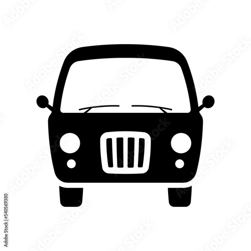 Car icon. Minibus, minivan, camper, van. Black silhouette. Front view. Vector simple flat graphic illustration. Isolated object on a white background. Isolate.