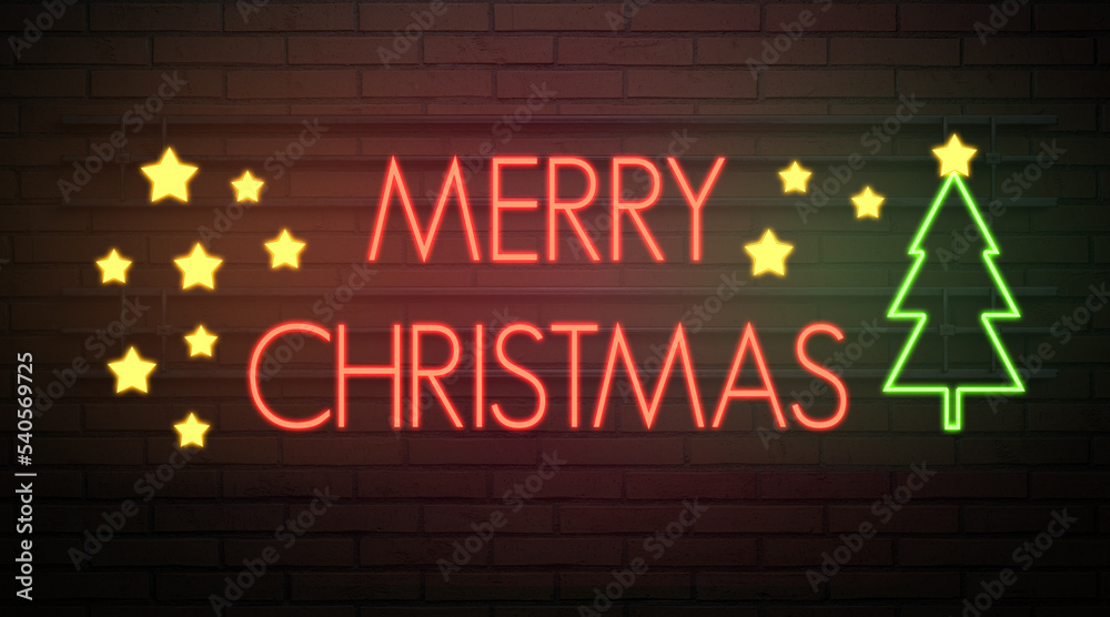 Obraz premium neon sign with message MERRY CHRISTMAS in front of a brick wall