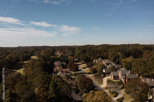 Panoramic aerial view of subdivision during fall of 2022