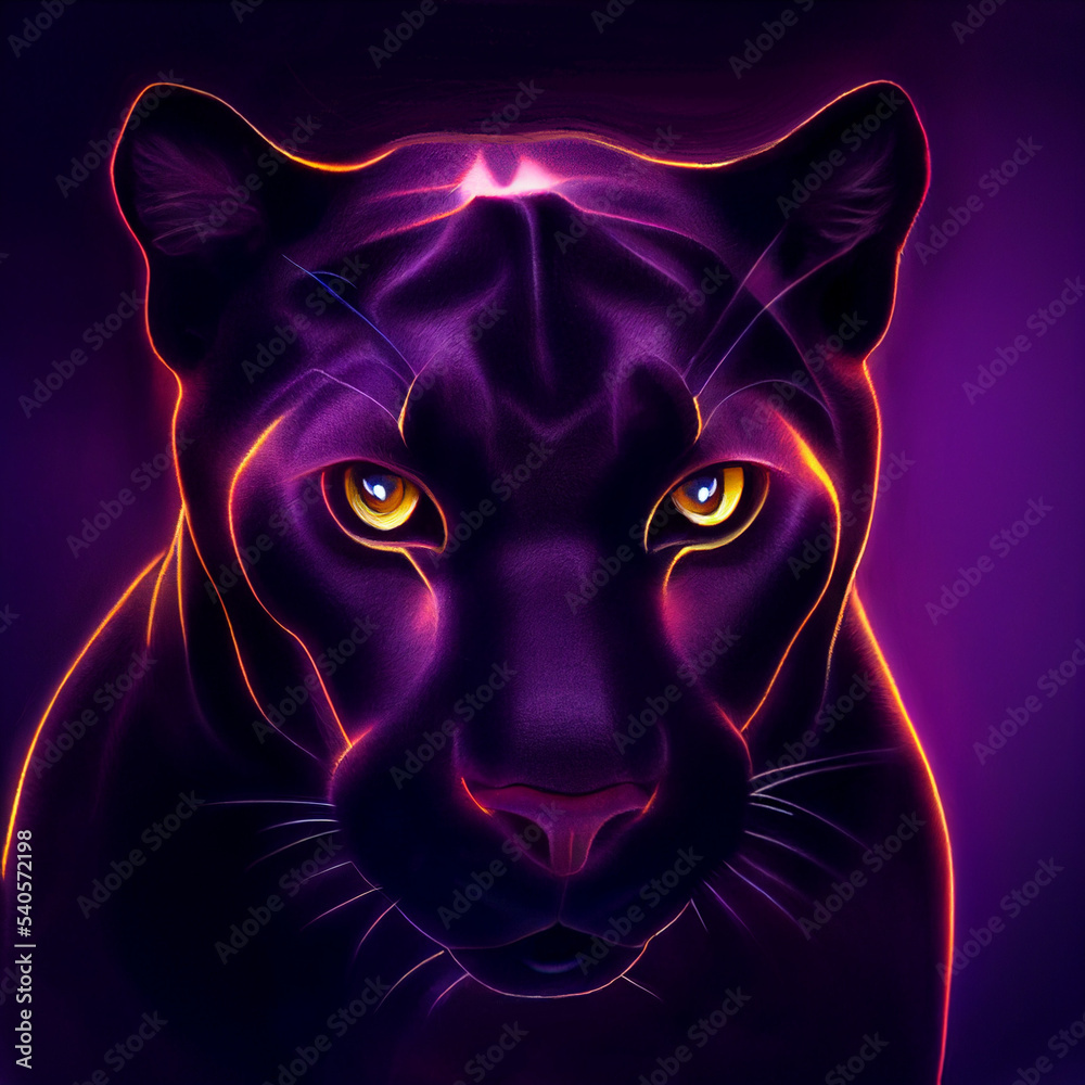 Intense Black Panther With Yellow Eyes in The Jungle Digital Art