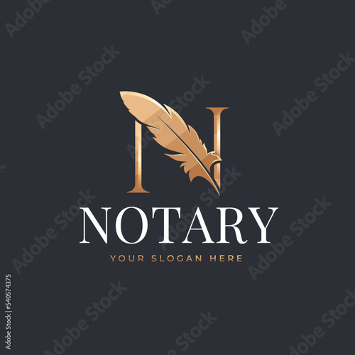 Notary Letter n with feather logo