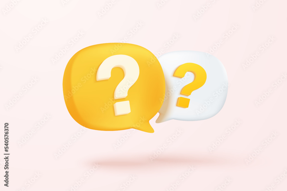 3d question mark icon sign or ask FAQ and QA answer solution information. Have a question, question answer sign or problem with cartoon minimal style concept. 3d icon vector rendering illustration - obrazy, fototapety, plakaty 