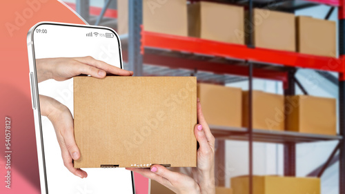Storage apps. Hands with bo...