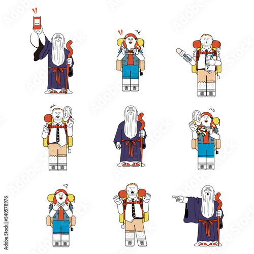 仙人と旅の途中の男女_イラストセット