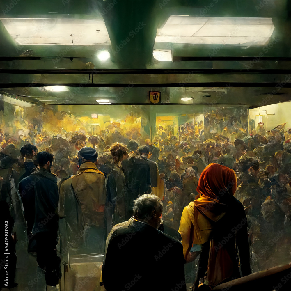 crowded subway station scene