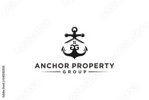 Anchor marine logo nautical icon design silhouette roof house property