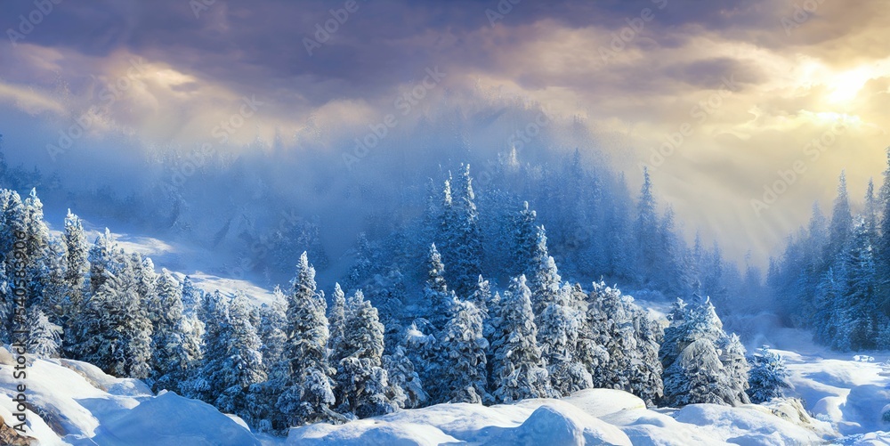 Winter landscape illustration digital art background fantasy wallpaper