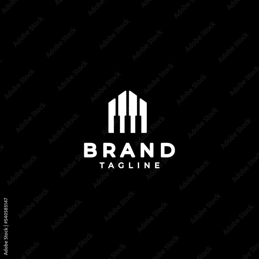 Simple Piano House Logo Design. House Icon Formed From Piano Keys Logo Design.