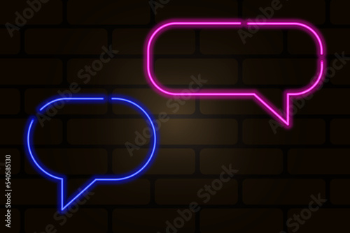 Neon messages wall. Neon Chat message icon. Vector illustration. stock image. 