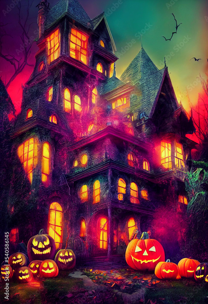 Spooky Halloween Mansion Creepy Night, Haunted Mansion Halloween