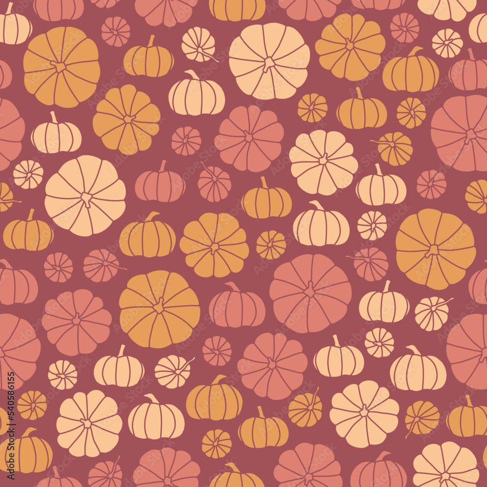 All Over Pink and Orange Autumn Pumpkin Patch Side and Top View Surface Design Textiles Seamless Repeat Pattern Design All Over Pink and Orange Autumn Pumpkin Patch Side and Top View Surface Design Textiles Seamless Repeat Pattern Design