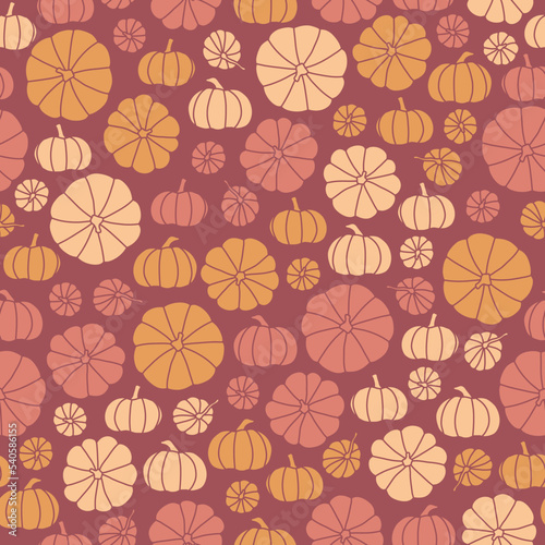 All Over Pink and Orange Autumn Pumpkin Patch Side and Top View Surface Design Textiles Seamless Repeat Pattern Design