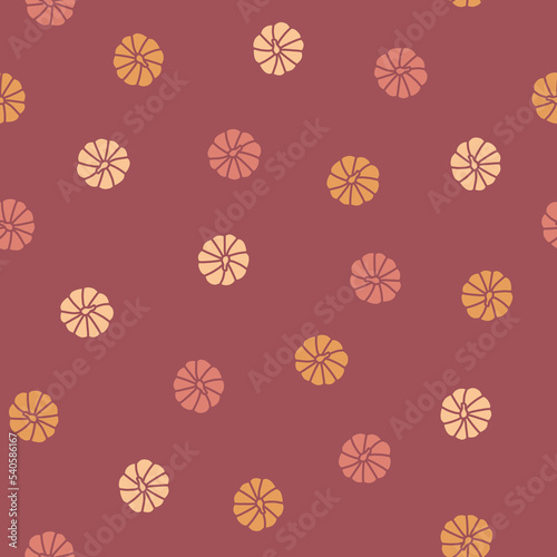 Tossed Pink and Orange Small Autumn Pumpkins Top View Surface Design Textiles Seamless Repeat Pattern Design