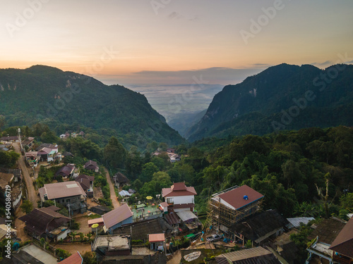 Ban pha hee village locate at the cliff, northern Thai village for traveler on vacation, Chiang rai, Thailand photo