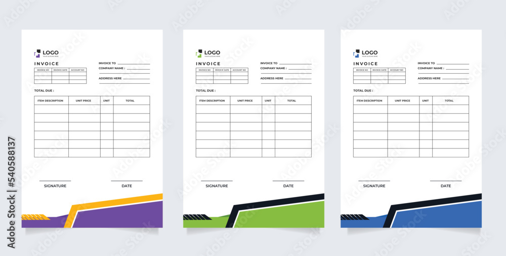 Minimal Corporate Business Invoice design template vector illustration 