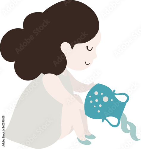 Children's horoscope icon. Children's zodiac. Zodiac sign Aquarius illustration. Astrological horoscope symbol character for kids.
Vector illustration isolated on a white background.