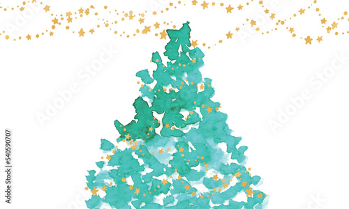 水彩画。水彩タッチのクリスマスツリー。モミの木の水彩イラスト。Watercolor painting. Christmas tree with watercolor touch. Watercolor illustration of a fir tree.