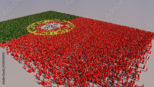 Portuguese Banner Background, with People congregating to form the Flag of Portugal. photo