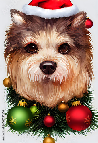 High quality illustration of a dog dressed for christmas